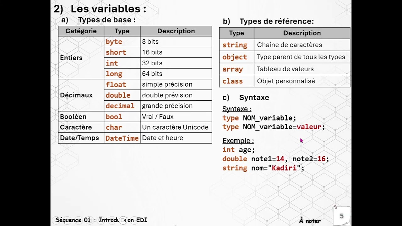 C# - Séance 02 - Cours (variable/constantes)