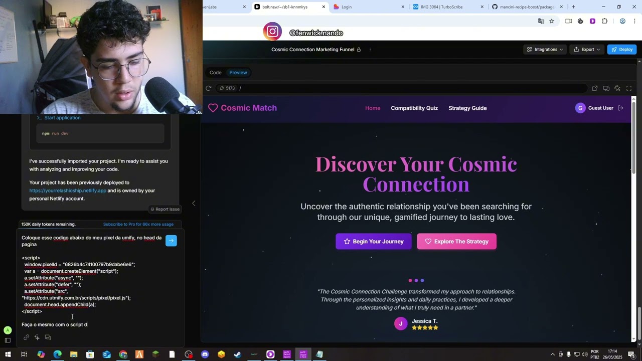 Colocando script e pixel da utmify na lp feita pelo bolt