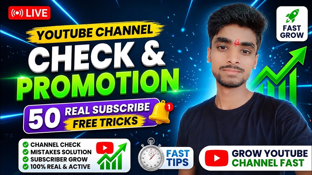 Live YouTube Channel Check & Promotion | 50 Real Subscribers Free Tricks 2026 🚀