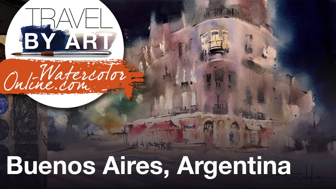 #220 Travel by art, Ep. 86: Buenos Aires, Argentina (Watercolor Cityscape Demo)