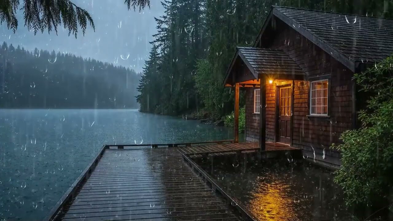 Fall Asleep in 3 Minutes - Calming Rain at a Forest Lake Cabin