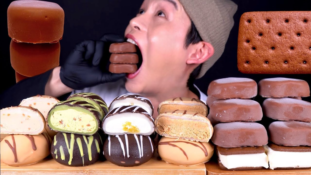 봄날엔 요거꿀떡 피스타치오떡 두바이떡 쿠키오 티코 초콜릿 아이스크림 먹방~!! Chocolate Rice Cake With Chocolate Ice Cream MuKBang~!!