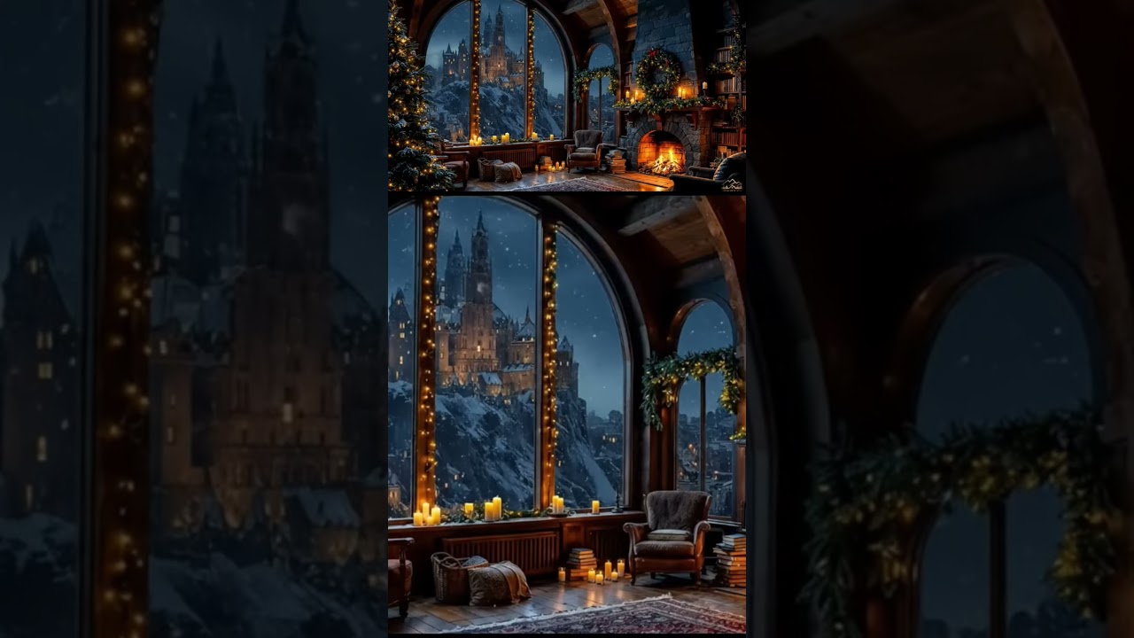 Cozy Winter Castle Ambience with Crackling Fireplace ❄️ | Relaxing Winter sounds (Deep Sleep )