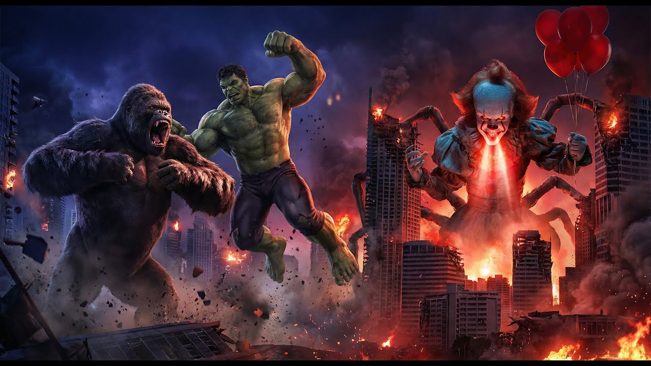 Ultimate King Kong And Hulk vs Pennywise City Fight  Epic Monster Battle CGI