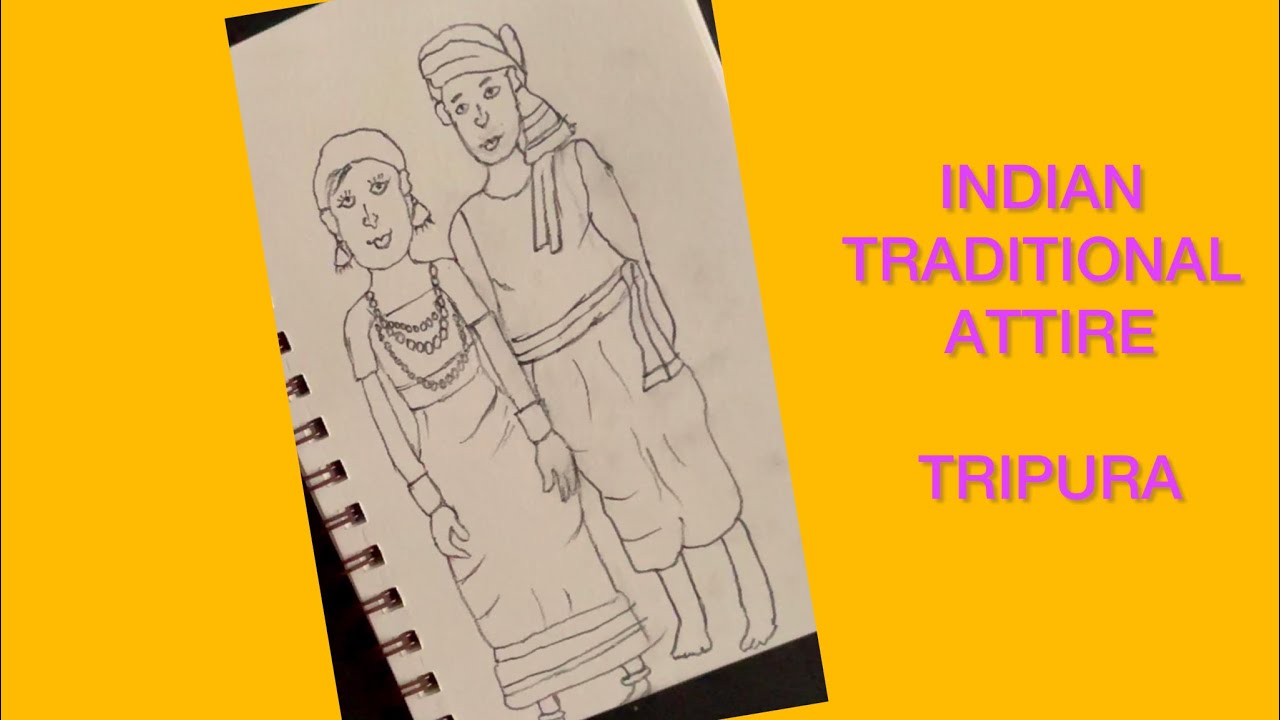 Indian traditional dresses of states drawing/Tripura culture /traditional attire/couple drawing