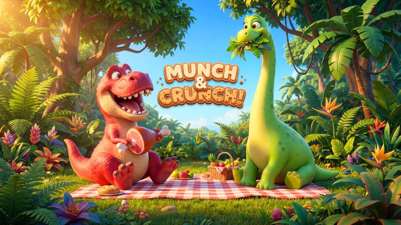Dinosaur Picnic! Munch & Crunch Song | Learn Herbivores & Carnivores