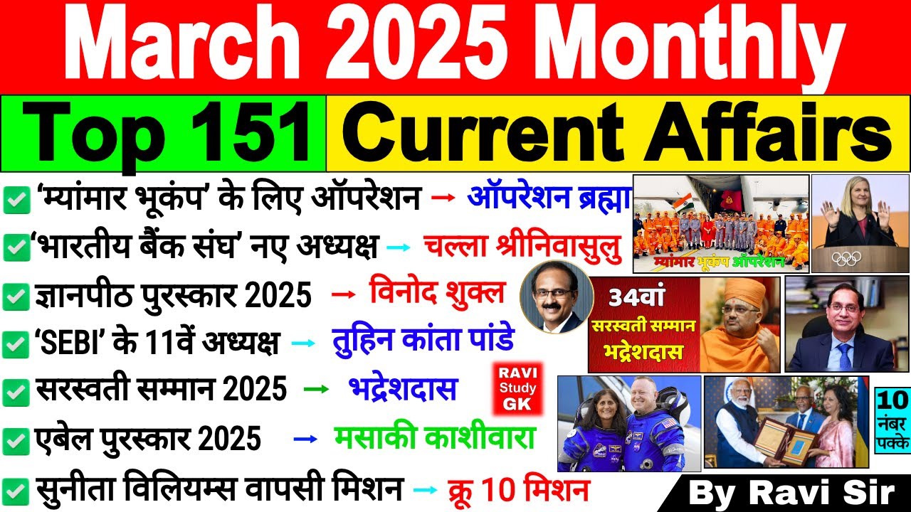 March 2025 Monthly Current Affairs | Current Affairs 2025 Full Month | Current Affairs 2025 March
