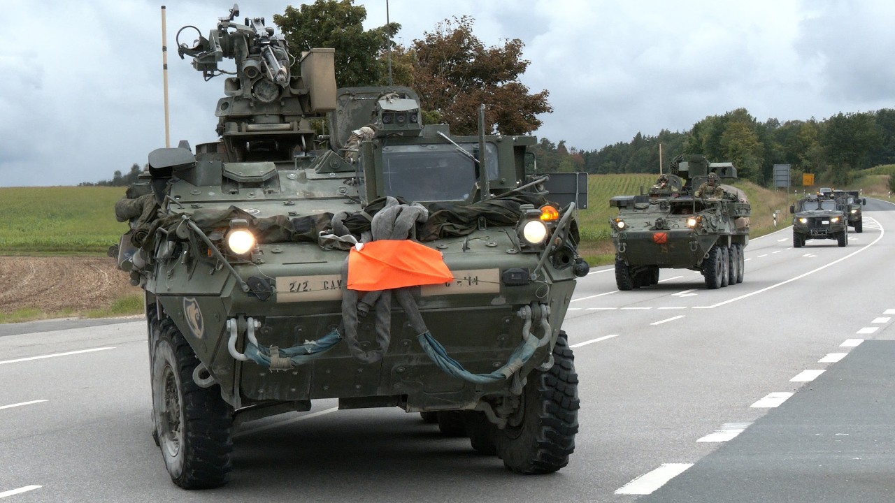 Over a hundred US Army trucks and military police travel in convoys through Germany 🇺🇸 🇩🇪