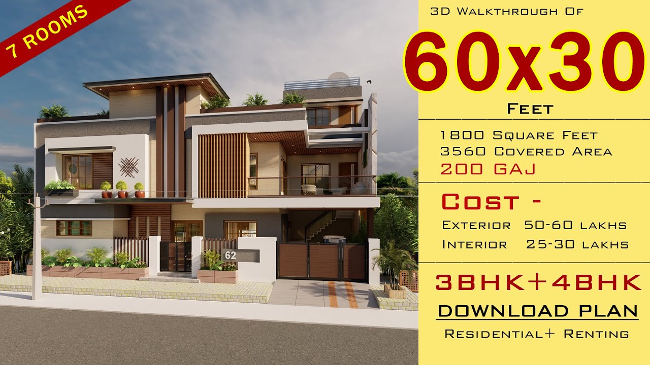 60x30 | 3D House Design And Plan | 3BHK + 4BHK | Residential or Renting Purpose | HouseDoctorZ