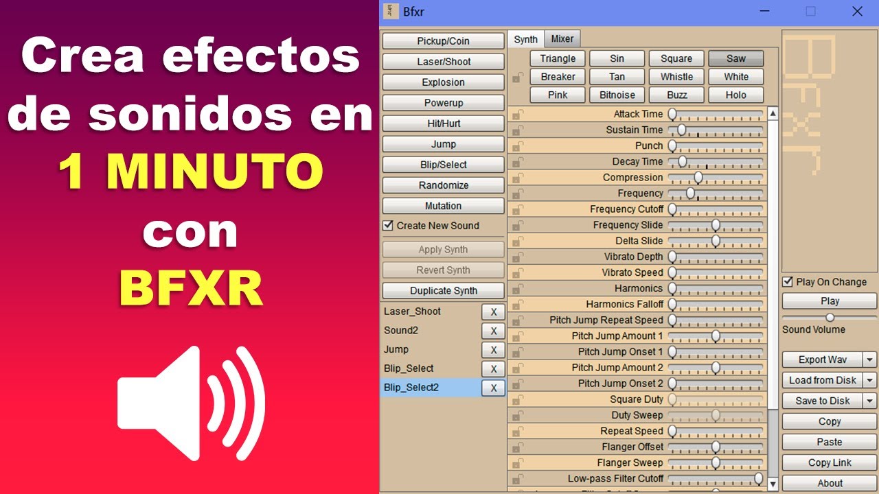 Como crear efectos de sonido para videojuegos en 1 minuto!!