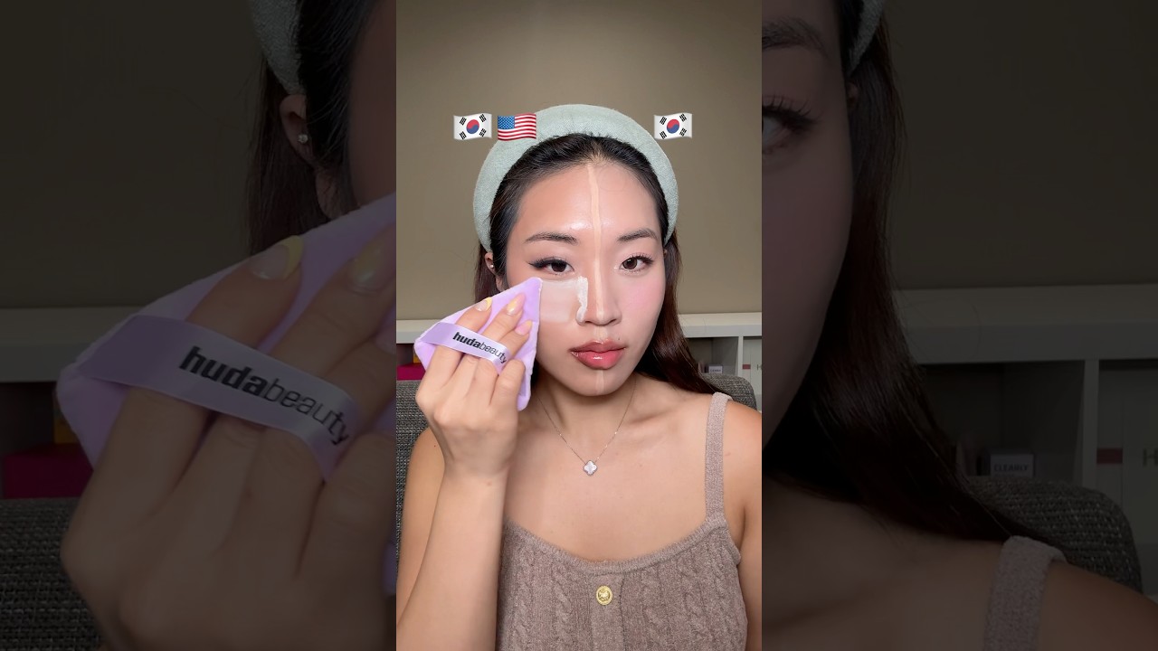 Korean vs Korean American makeup🤭🇰🇷🇺🇸 #makeup #makeuptutorial #kbeauty #kpop