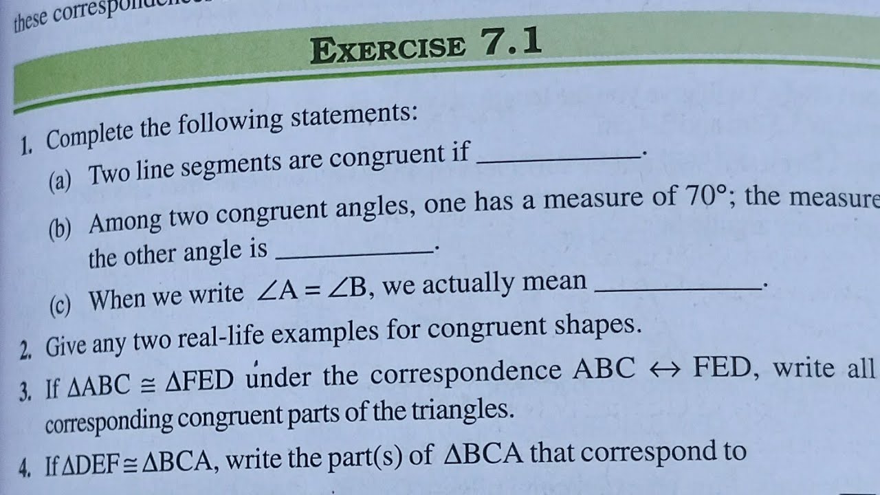 Class 7 Maths Chapter 7 l NCERT EXERCISE-7.1 l Congurence of Triangle l CBSE Board l Solution l 7th