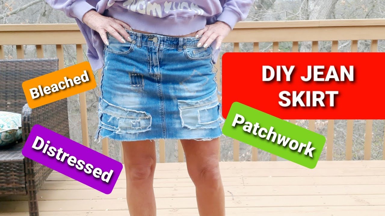 DIY Tutorial How To Create a Patchwork Distressed Jean Skirt and Make it Bigger