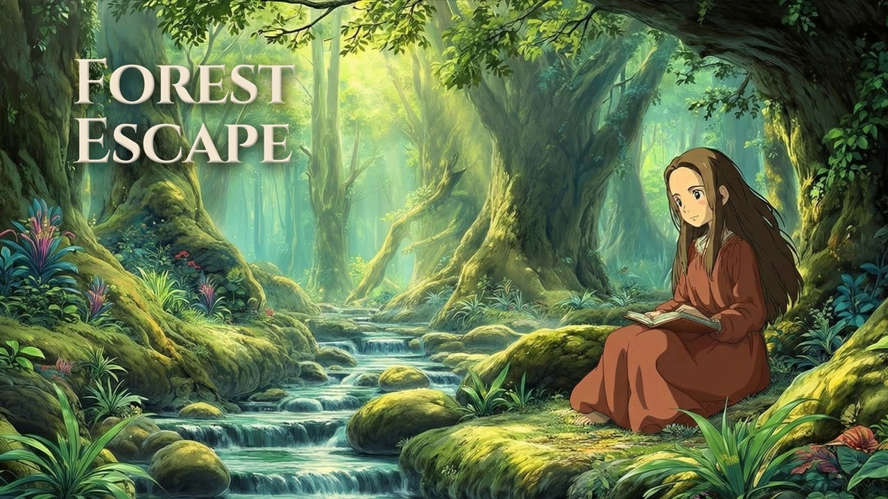 Noka Reads in an Ethereal Forest 🌿 Celtic Flute & Stream | Ambient Music [ Ghibli Style ]