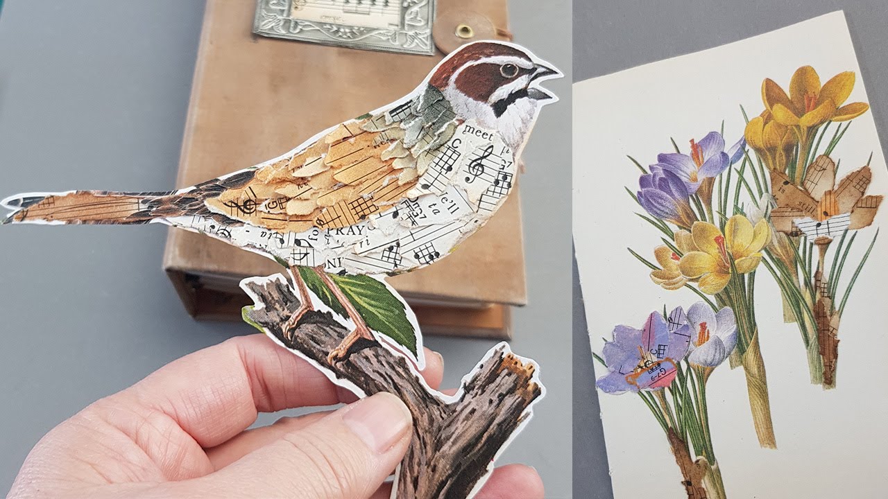 Collage Bird Using Book Pages & Music Paper (So Cute!)