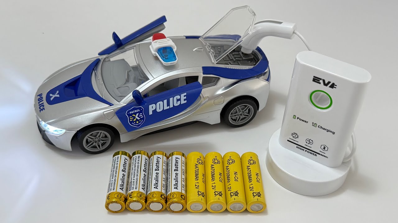 Unboxing New Energy RC Police Car, Mini RC Racing Car, Electric Spray Train, Cute Stunt RC Car
