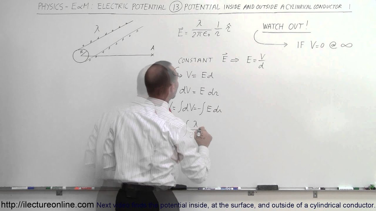 Physics 38   Electrical Potential (13 of 22) Potential Outside a Cylindrical Conductor