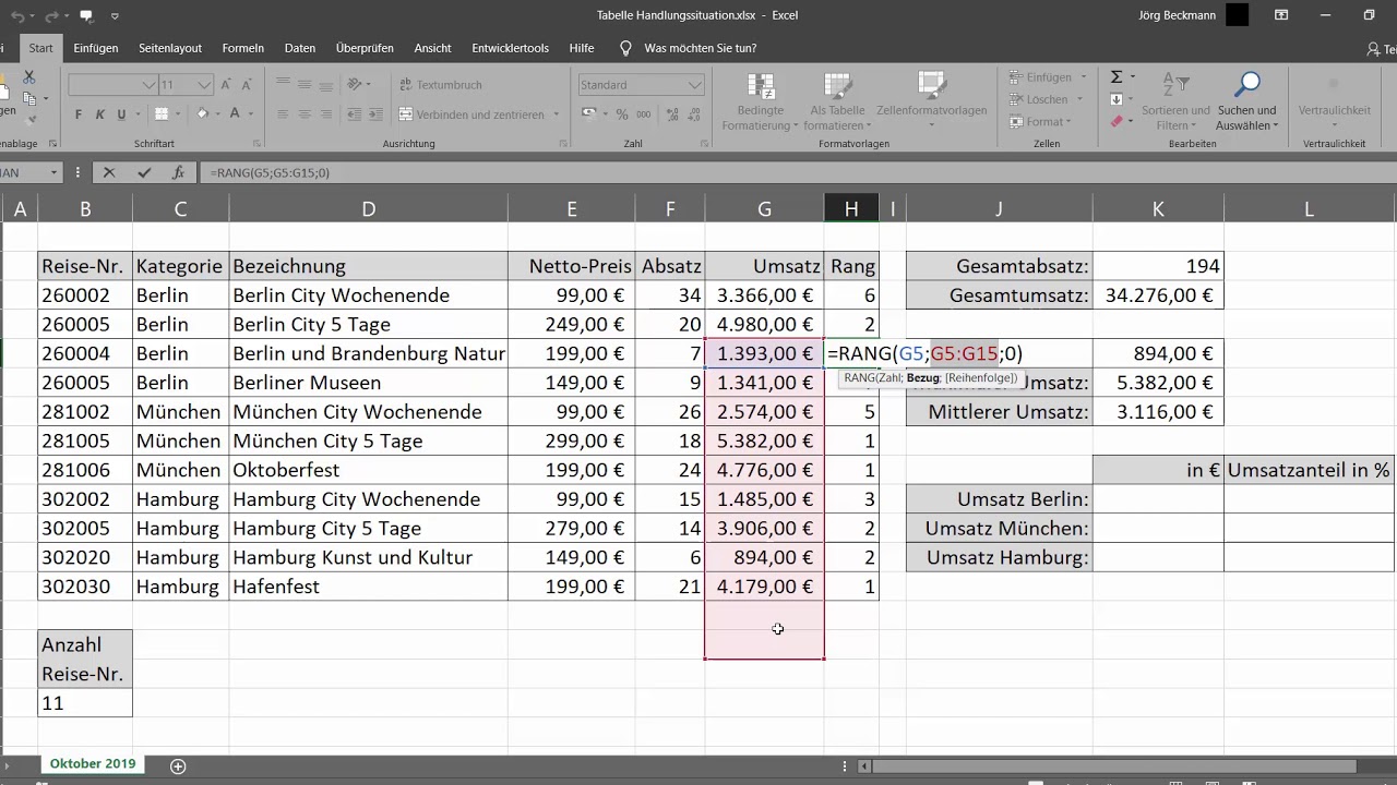 Excel-Klassenarbeit Vorbereitung