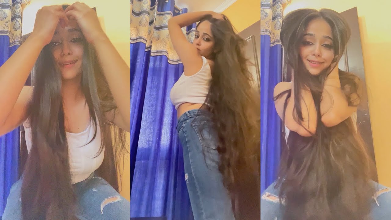 Surbhi Sitting Make Bun Ponytail Hair Brushing Playing With Her Beautiful Long Hair Indian L&B Hair