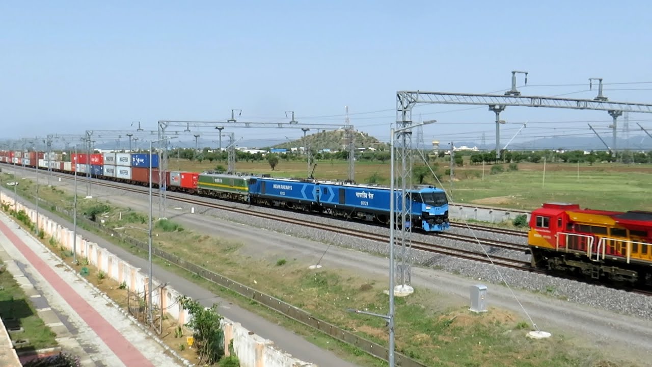 High Speed Indian Locomotive with Double Stack Container Trains