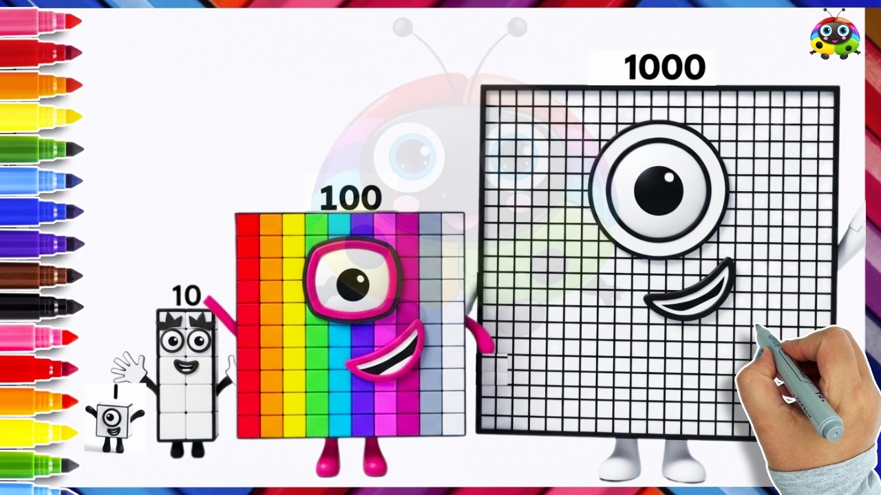 Numberblocks 1000,100,10 & 1 Drawing & Coloring For Kids | Learn To Draw Numberblock Easy Art  Start