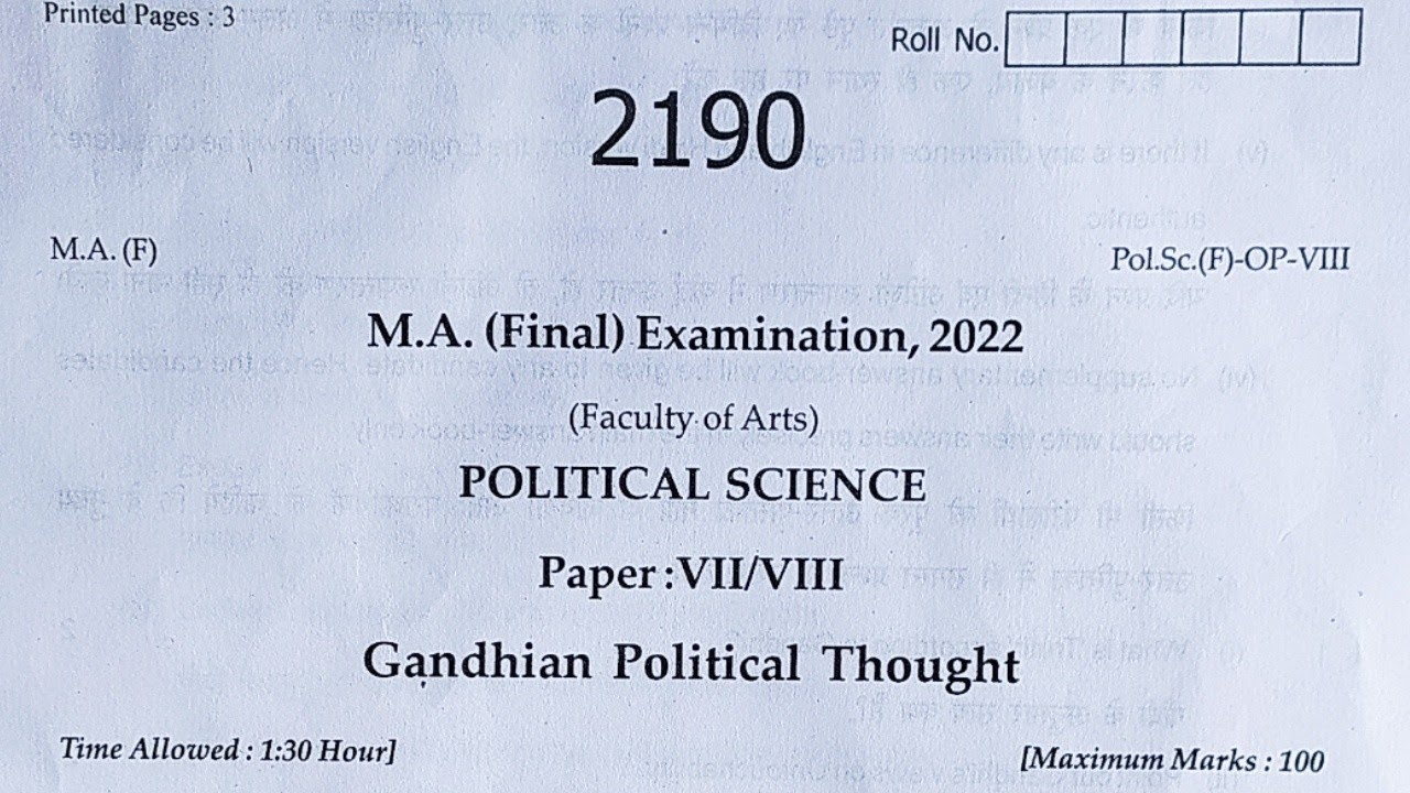 Gandhian Political Thought | राजनीतिक विज्ञान | M.A Final Year Paper- 5 Exam 2022 /Political Science