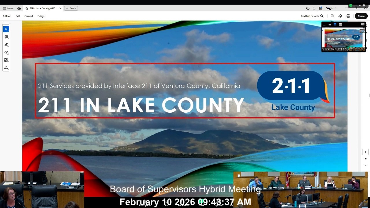 Board of Supervisors Tues Mtg 02-10-26 · Update on and relaunch of 211 Lake County