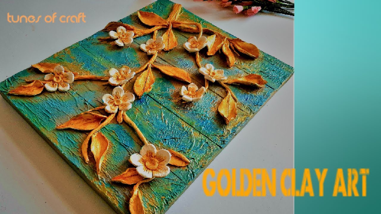 Stunning Golden 3D  Clay Art On Canvas | Air Dry Clay | DIY | Wall Hanging