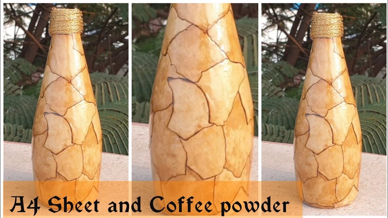 Bottle Craft | Bottle art with coffee powder | Easy bottle decoration | Decoupage bottles | DIY