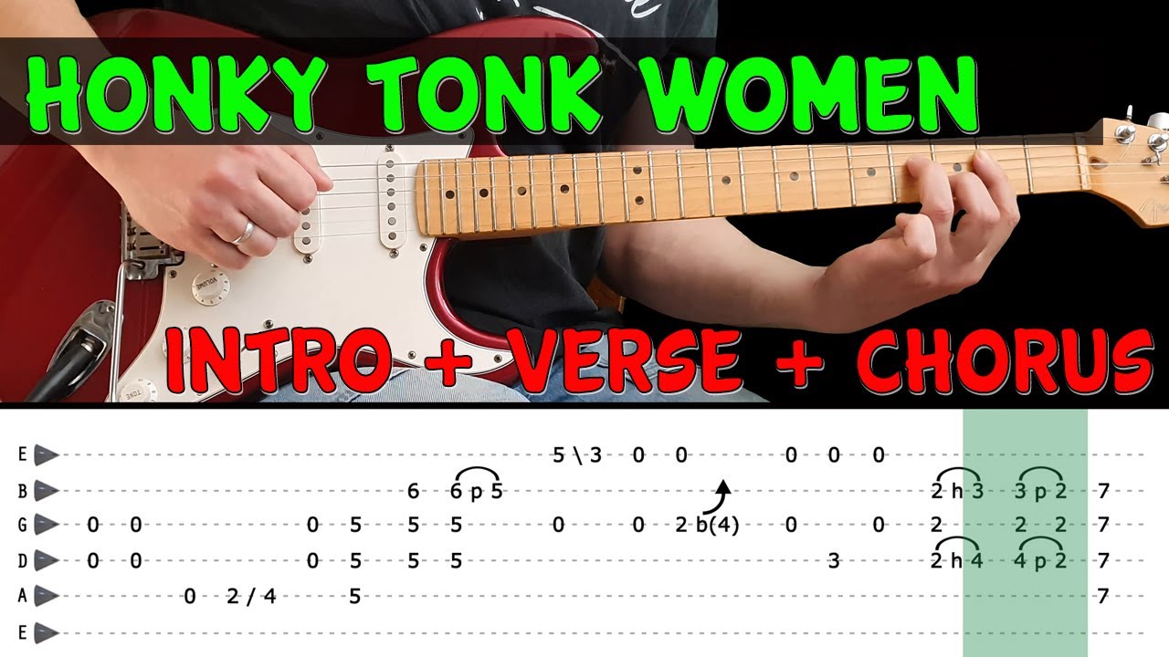 HONKY TONK WOMEN - Guitar lesson - Intro + verse + chorus w/tabs (fast & slow) - The Rolling Stones