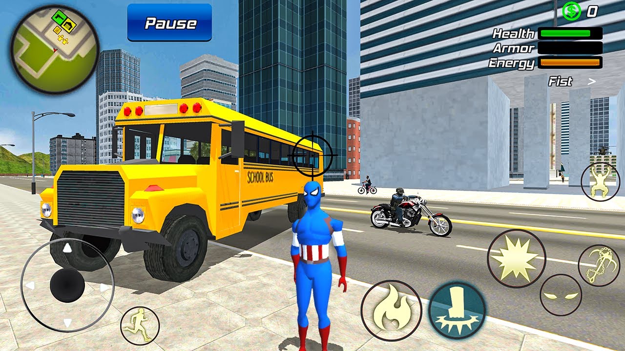 Captain Rope Hero Ninja Gangster Crime Vegas City - School Bus in Open City - Android Gameplay