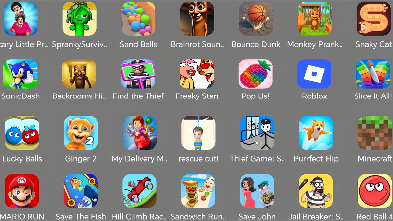 Spranky Survival,Roblox,Mario Run,Minecraft,Lucky Balls,SonicDash,Save The Fish,Hill Climb Racing