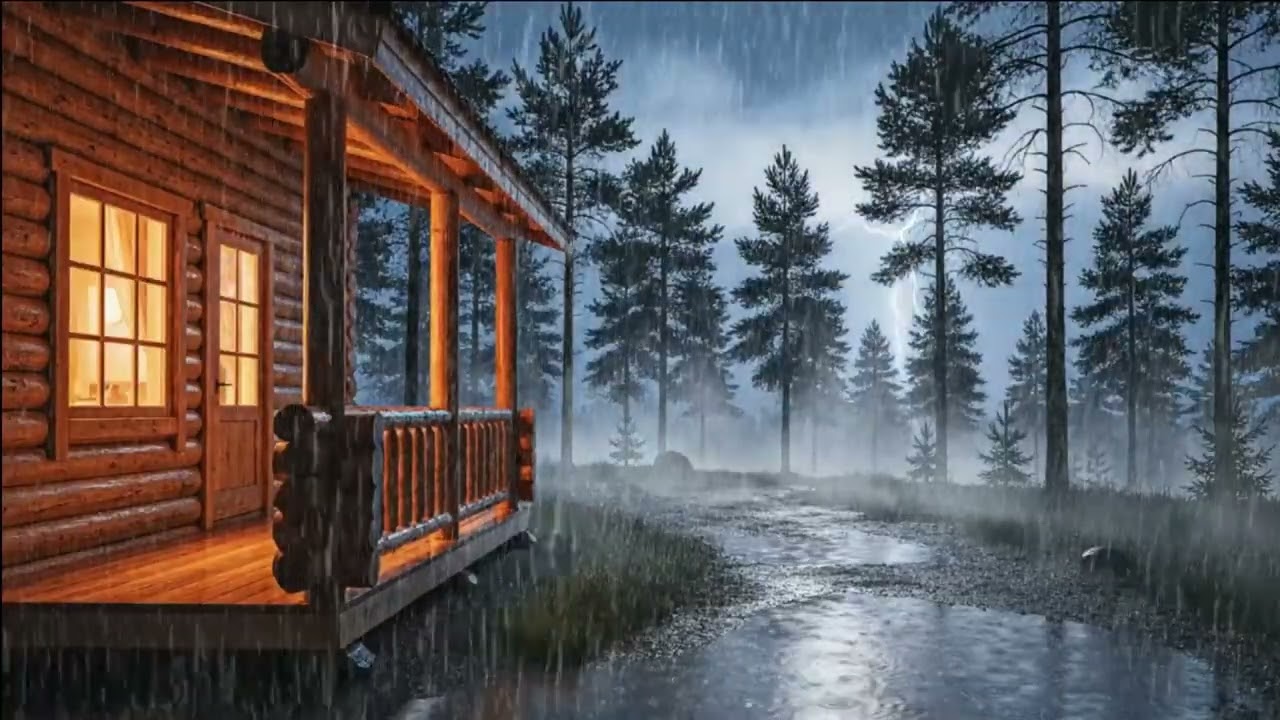 Rain and Thunder Sounds for Deep Sleep | Cozy Forest Cabin