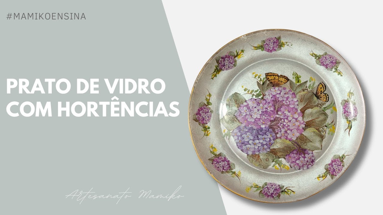 Prato de Vidro com Hortências