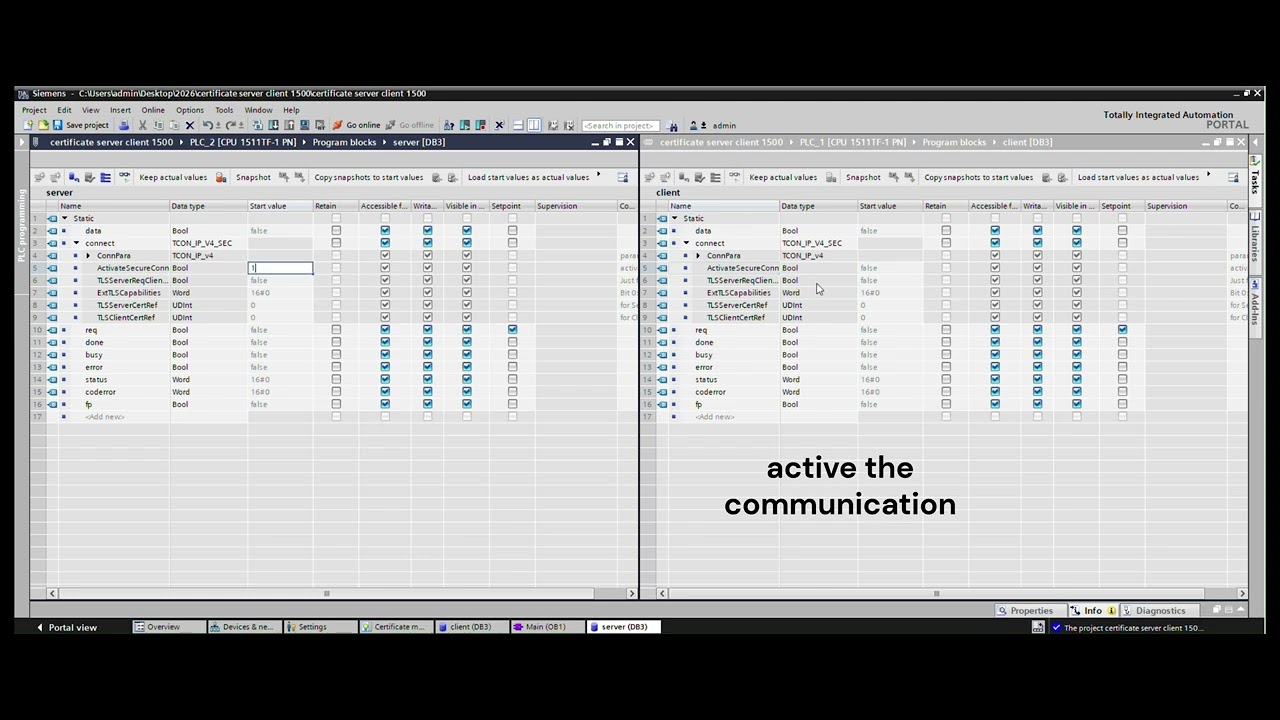 certificate server client in same project TiaPortal Siemens