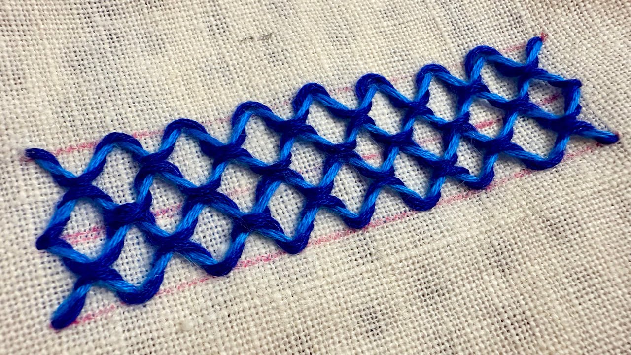 Interlaced Cross Stitch | Beautiful Blue Net Pattern Embroidery