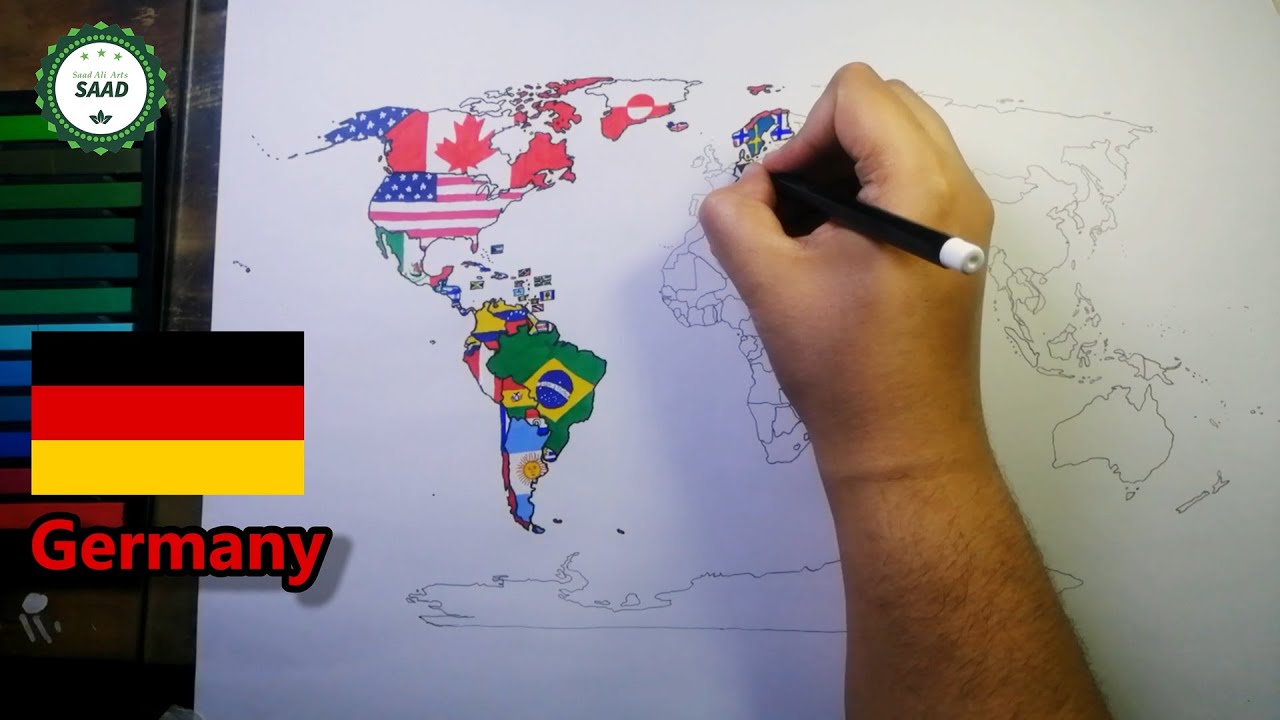 Drawing flag map of the World | All countries flag map drawing | World map