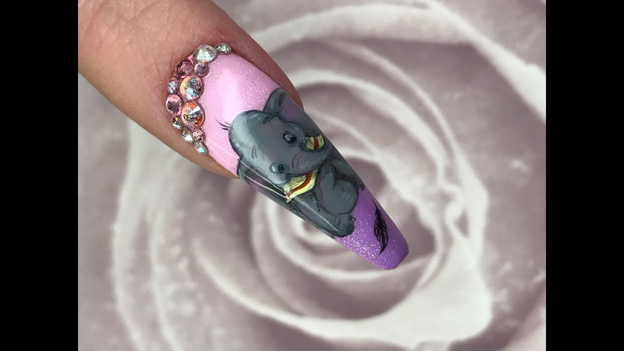 Disney Nail Art - Cute Hand Painted Dumbo Design