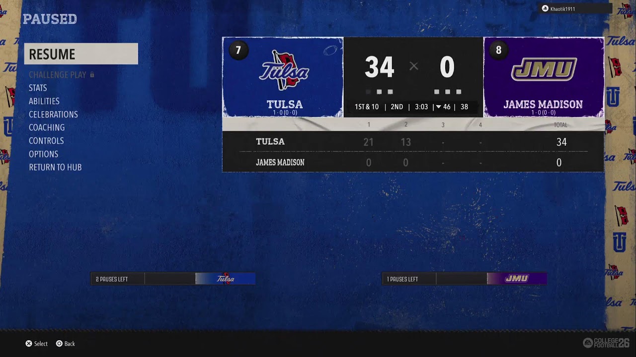 CFB26 Gurus Dynasty: (7) Tulsa vs (8) James Madison