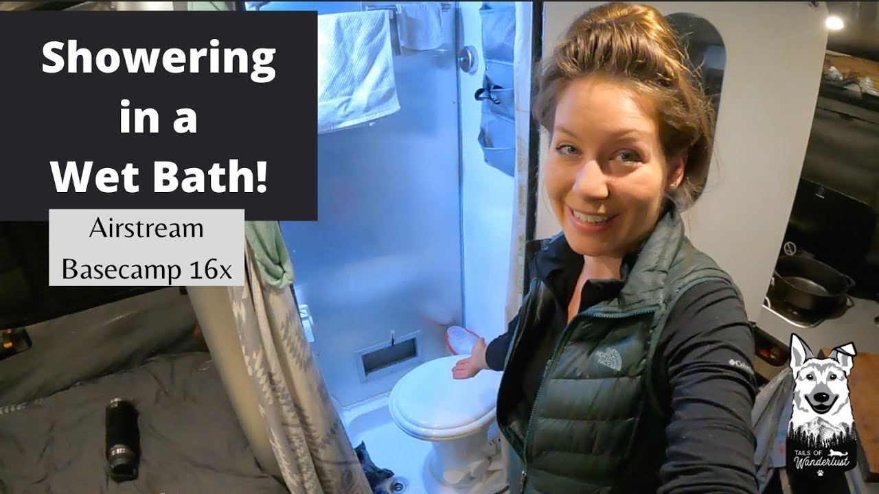 Showering in an RV Wet Bath | Tips & Tricks | Airstream Basecamp 16x | Sponsored by Waggle