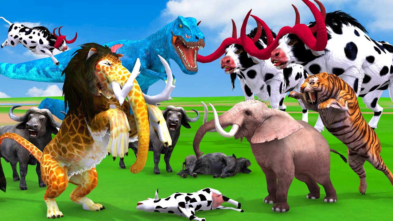Woolly Mammoth Mastodon vs Dinosaur Attack Tiger Cub Cow Elephant Saved by Big Bull Vs Monster Lion