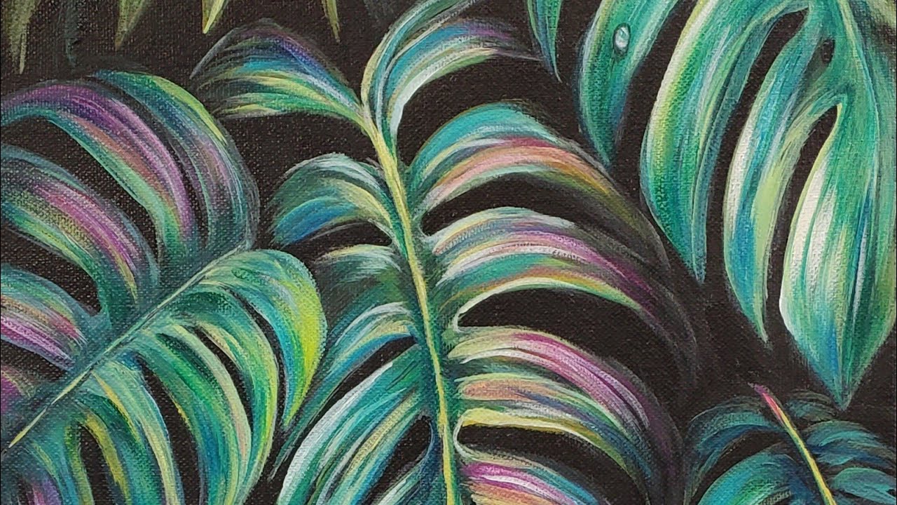 Monstera Tropical Palm Leaves Acrylic Painting LIVE Tutorial