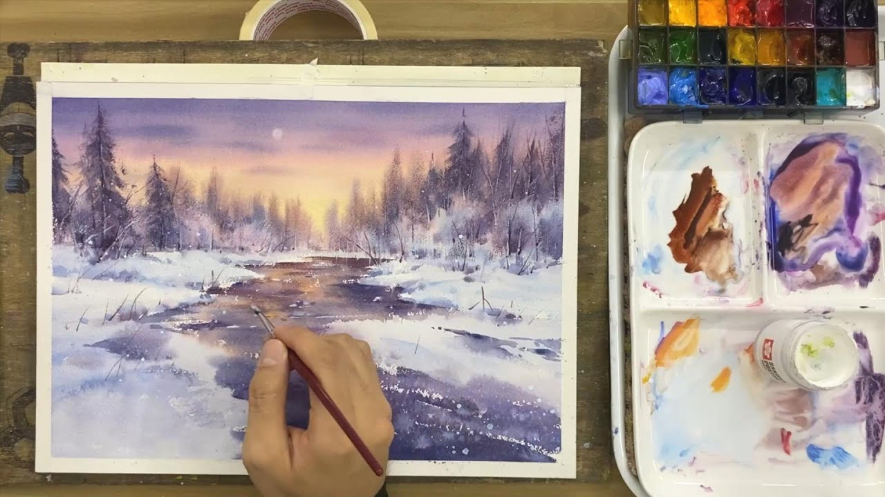 【水彩】雪夜