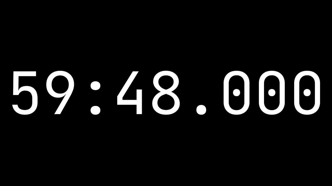 Countdown timer 59 minutes, 48 seconds [59:48.000] - White on black with milliseconds