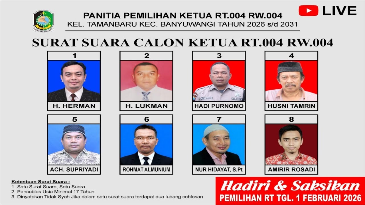 🔴LIVE PEMILIHAN KETUA RT 004 RW 004 LINGKUNGAN TAMANSARI KEL TAMANBARU BANYUWANGI