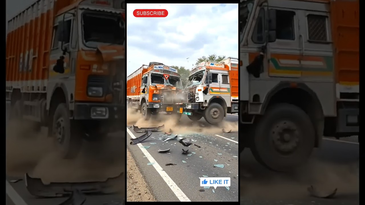 Terrifying Head On truck Crash 😱 Massive Road Accident #shorts #truckaccident #viral #shortvideo