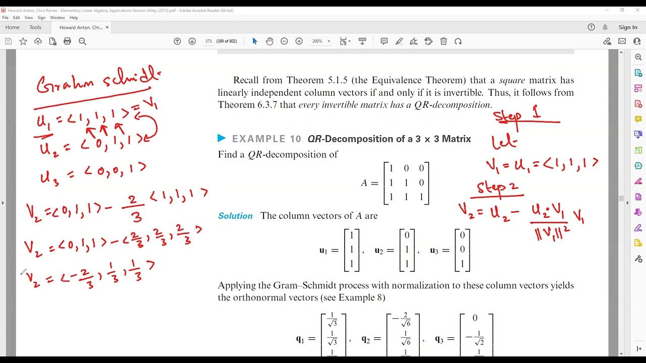 QR Factorization of a matrix Gram Schmidt Process orthogonalization and orthonormalization