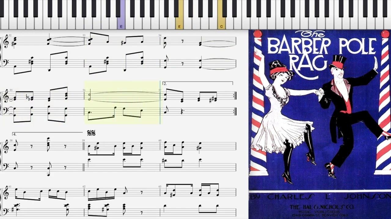 The Barber Pole Rag by Charles L Johnson (1911, Ragtime piano)