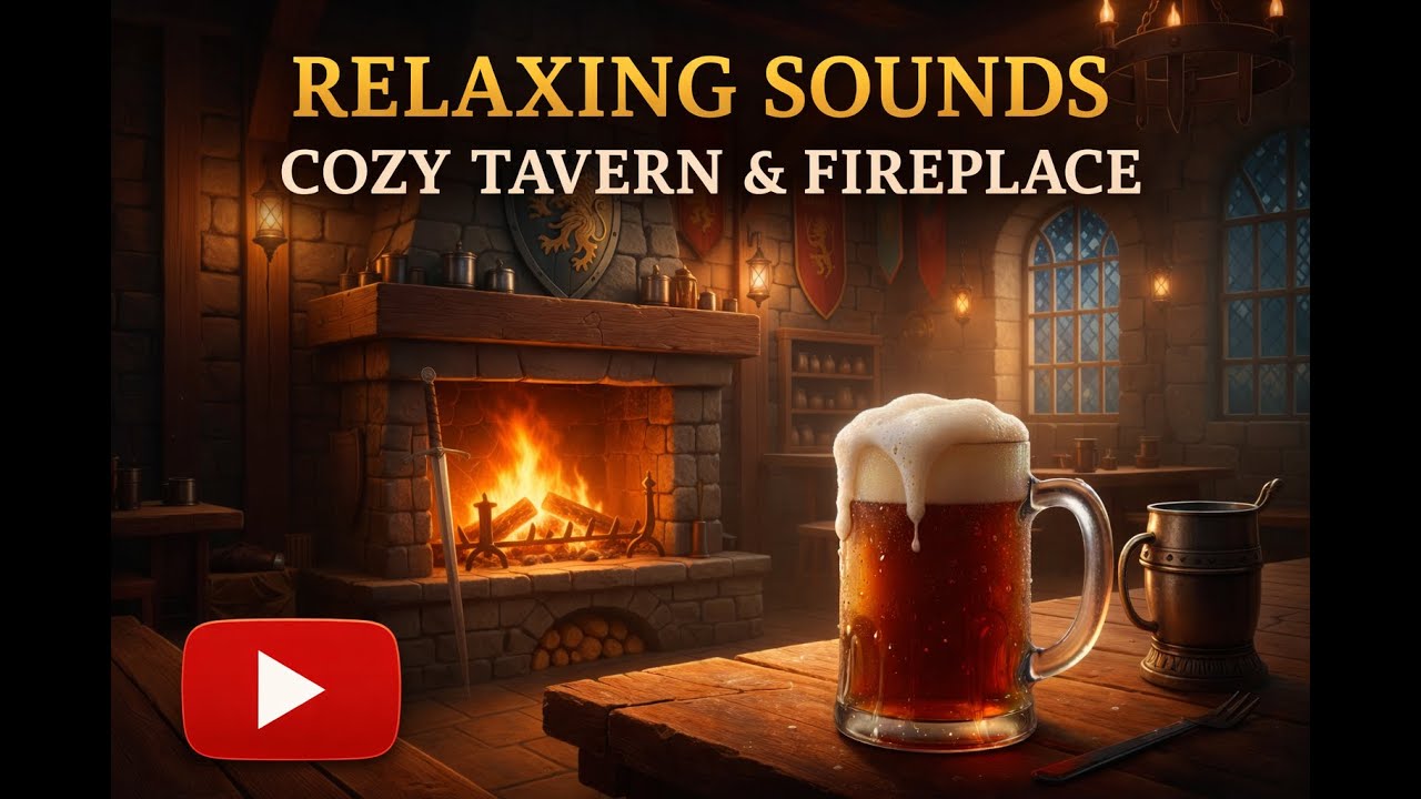 Cozy Fantasy Tavern Ambience | Fireplace & Wind Outside | Relaxing Medieval Sounds