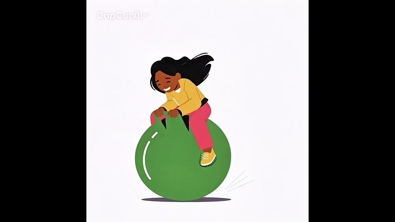 Kid Bouncing on Hopper Ball, Black Toddler Girl Jumping on Fitness